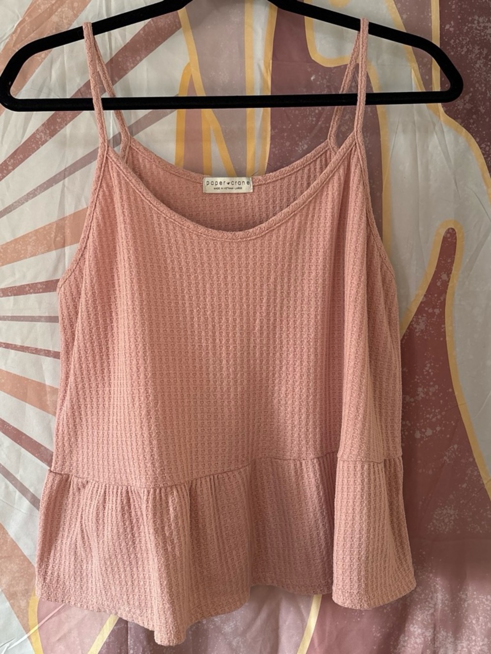 Paper Crane Blush Pink Waffle-Knit Peplum Cami